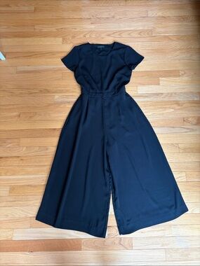 JCrew Black Short-Sleeve Wide-Leg Jumpsuit